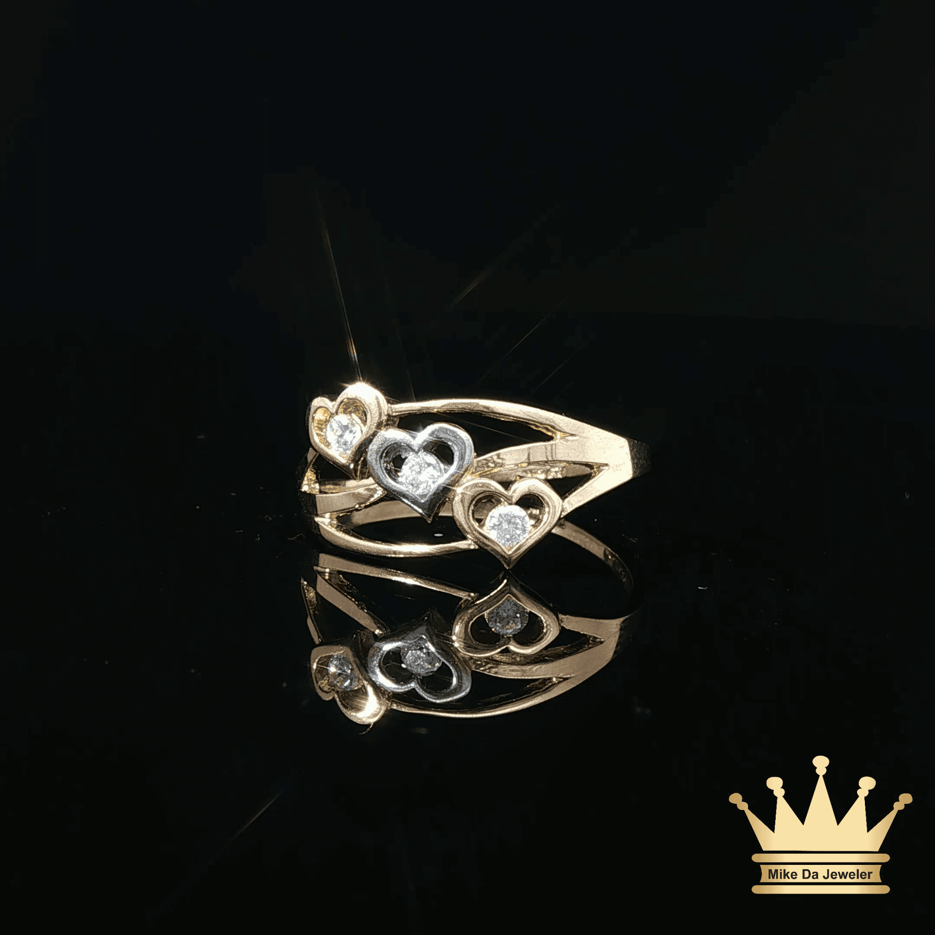 14K Two-Tone Gold Heart Ring with Cubic Zirconia