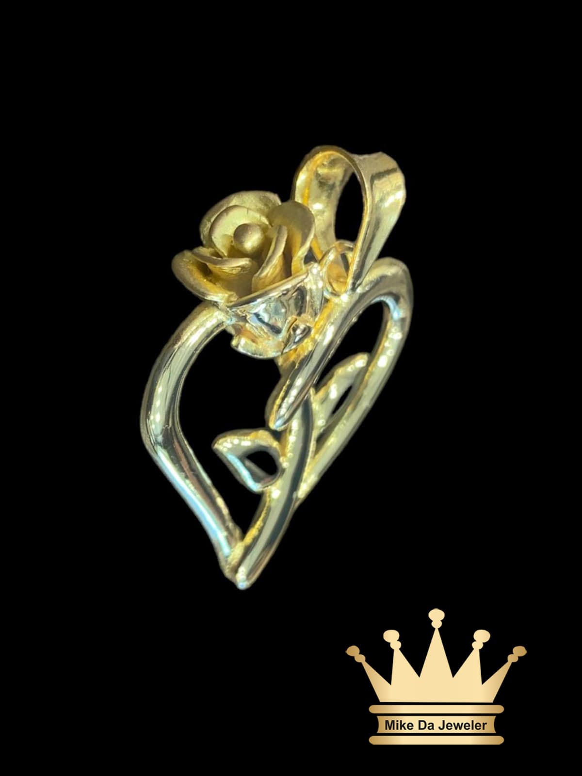 18K Solid Handmade Rose in Heart Pendant