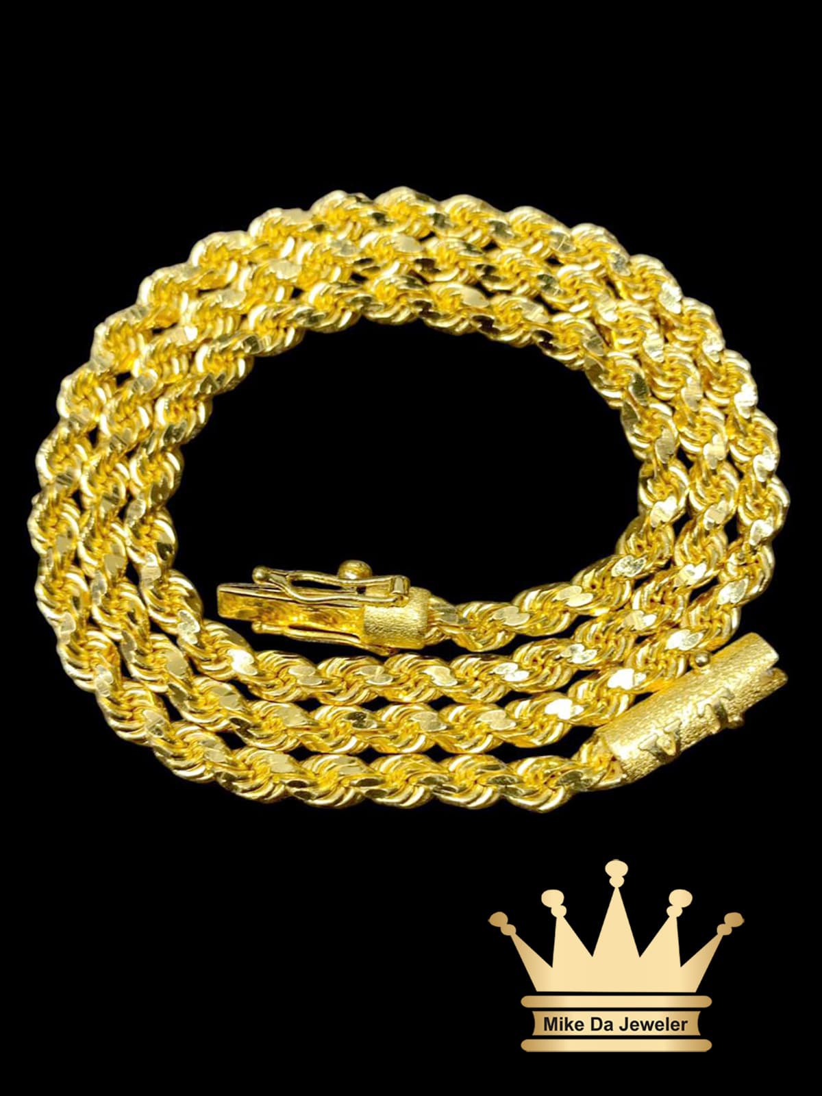 22K Solid Gold Rope Chain with Diamond Cut