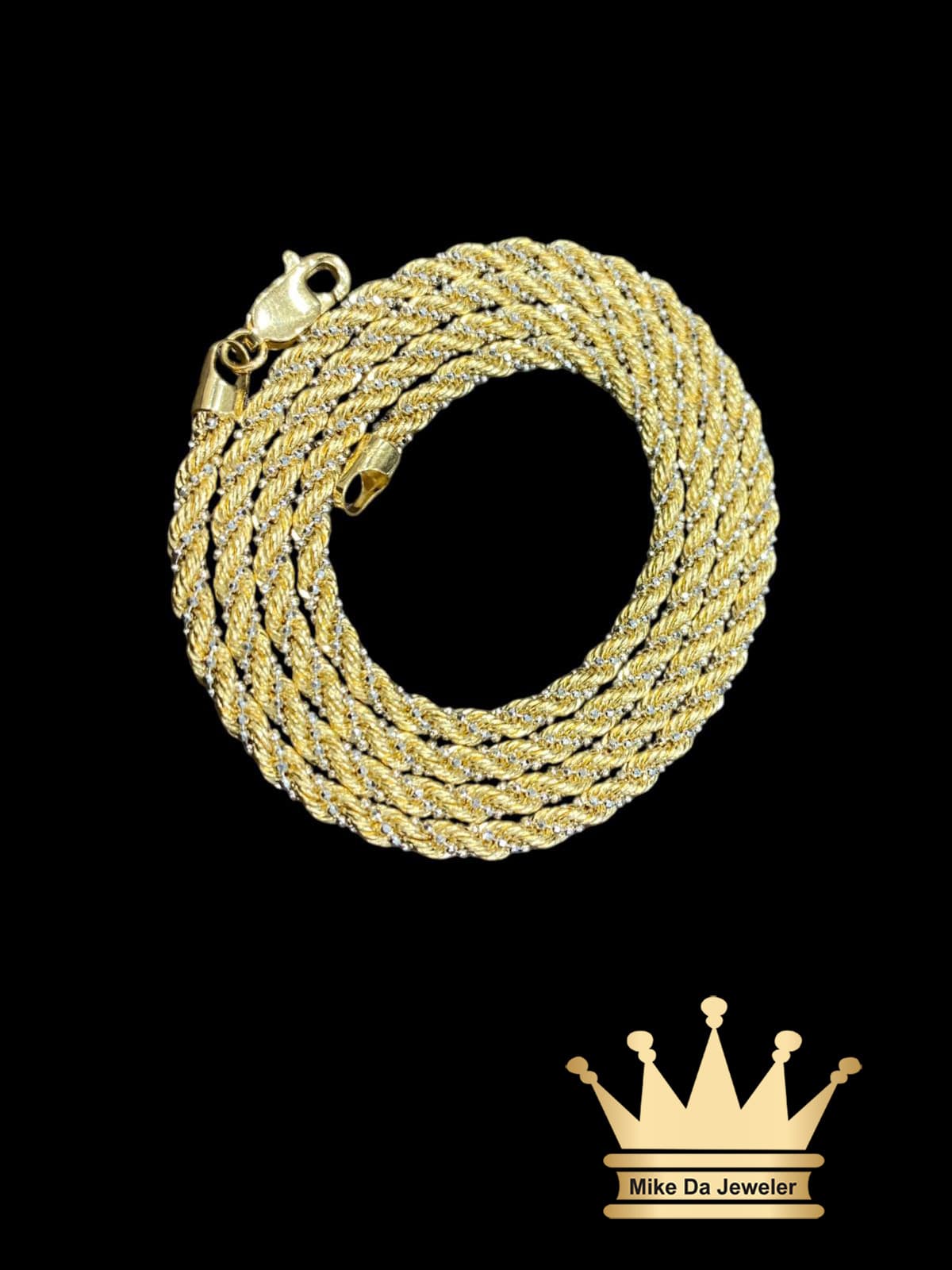 18k Two Tone Rope Chain with Diamond-Cut Beads