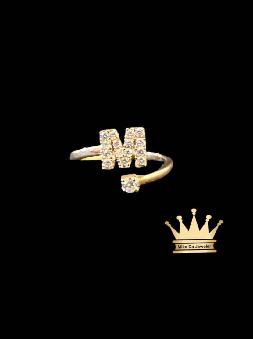 Custom Made 18k Yellow Gold Women's Ring with Letter M and Diamonds
