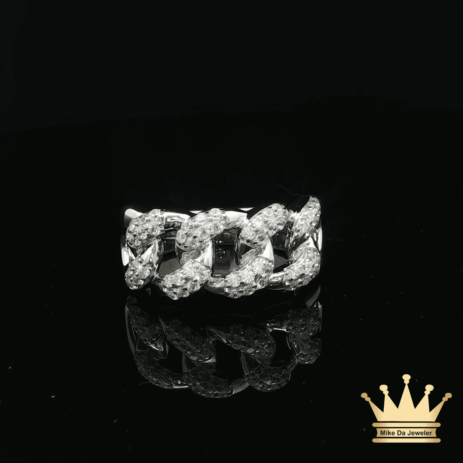 Silver Bubble Cuban Link Men’s Ring – Bold Iced Link Design