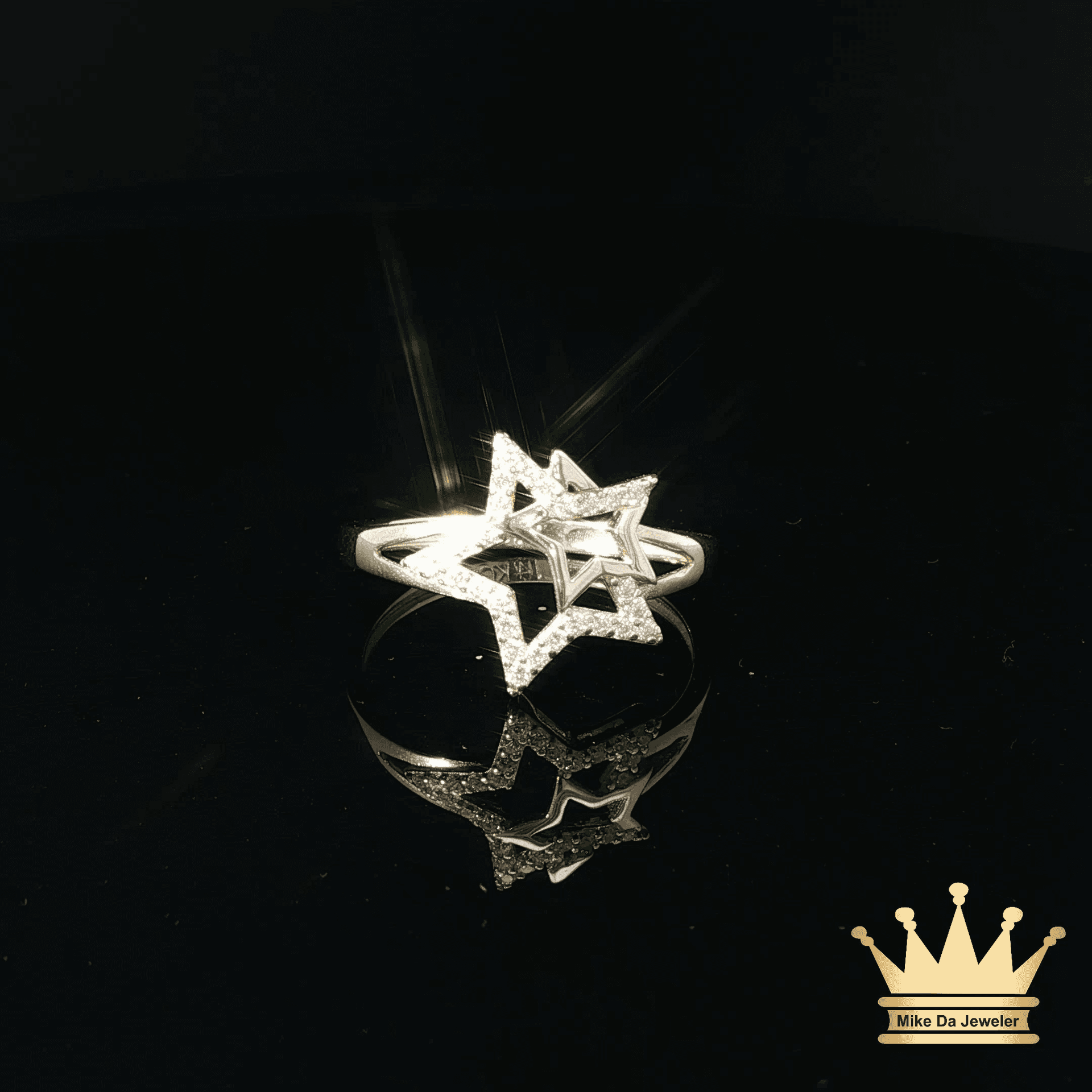 14K Yellow Gold Star Crystal Ring for Women