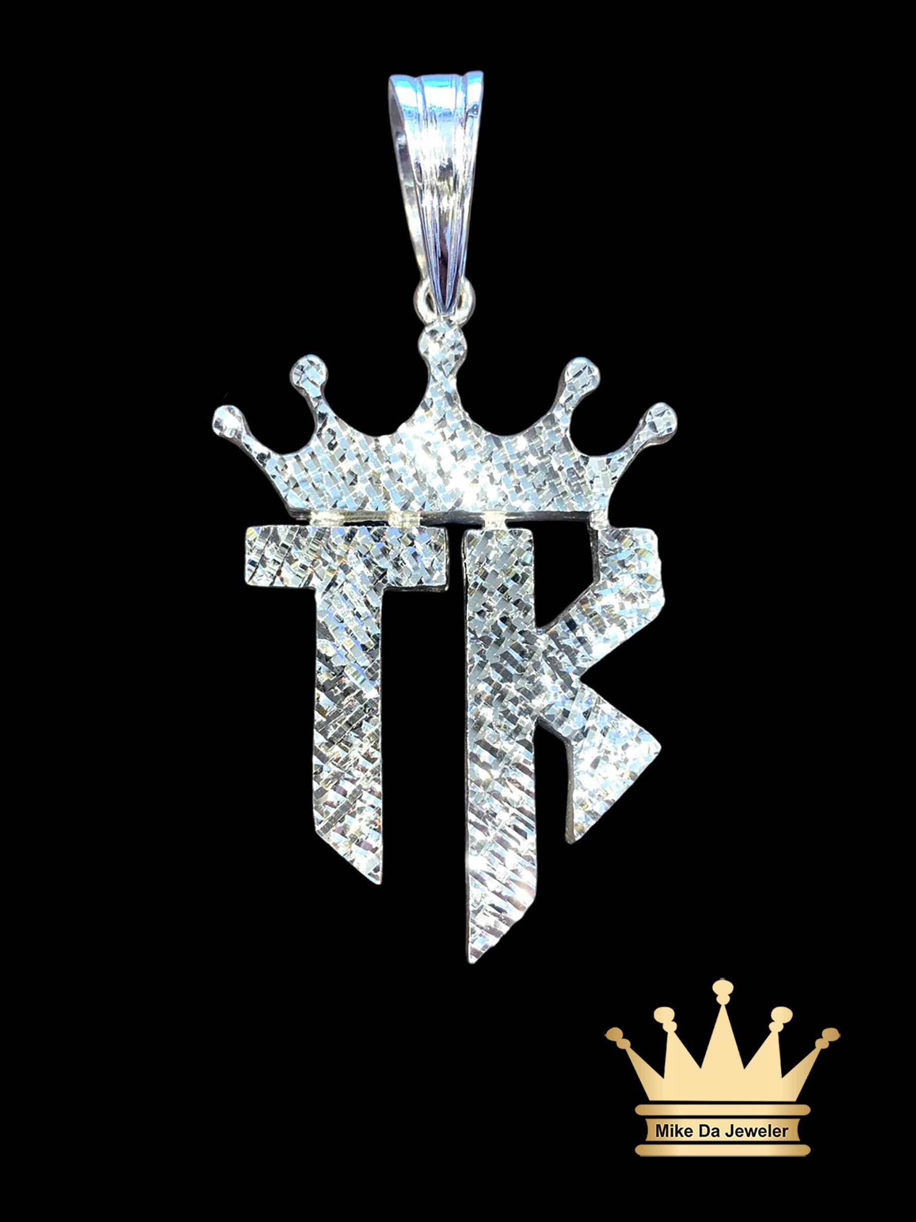 Silver 925 Handmade TK Initials with Crown Charm