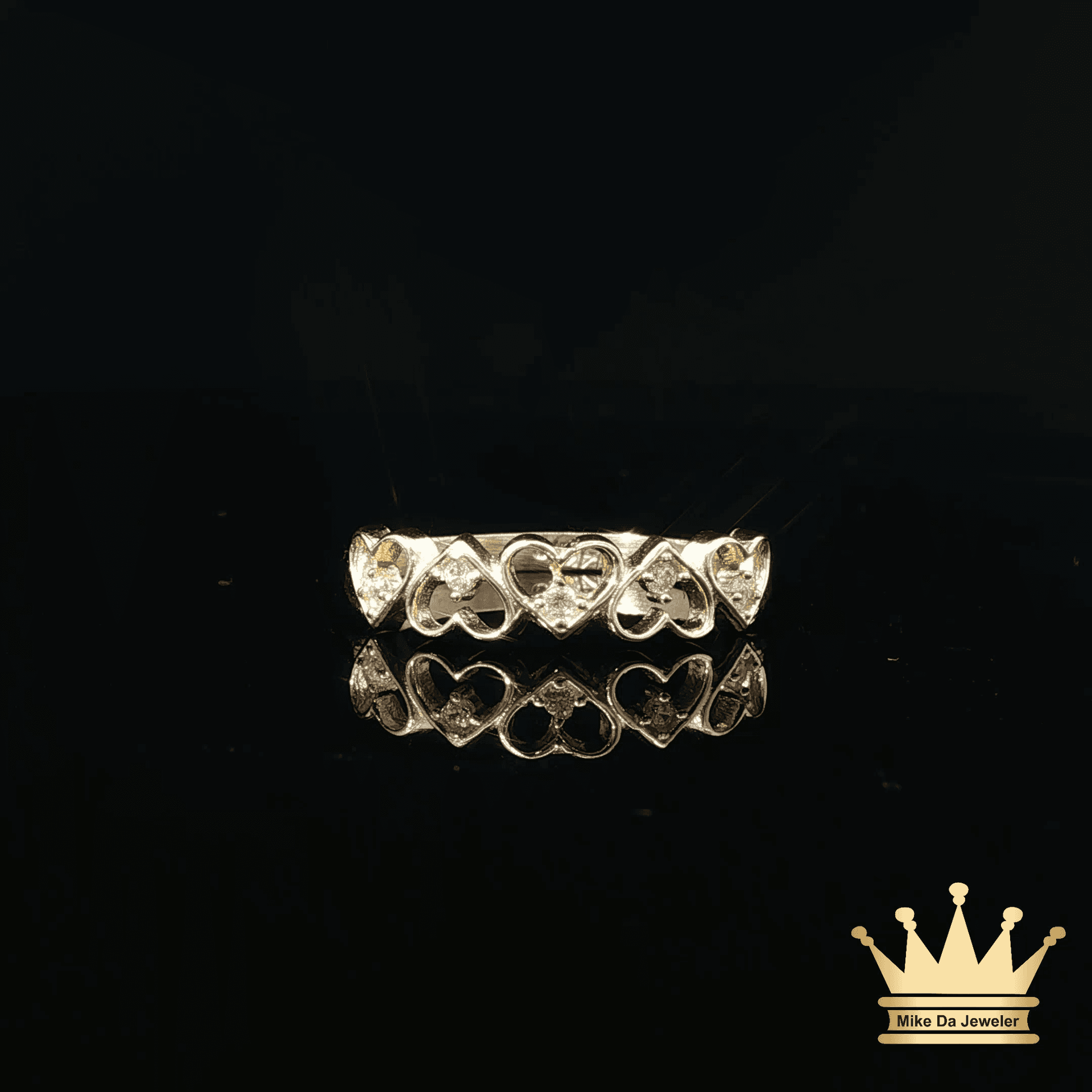 14K Yellow Gold Open Heart Ring with Cubic Zirconia Accents