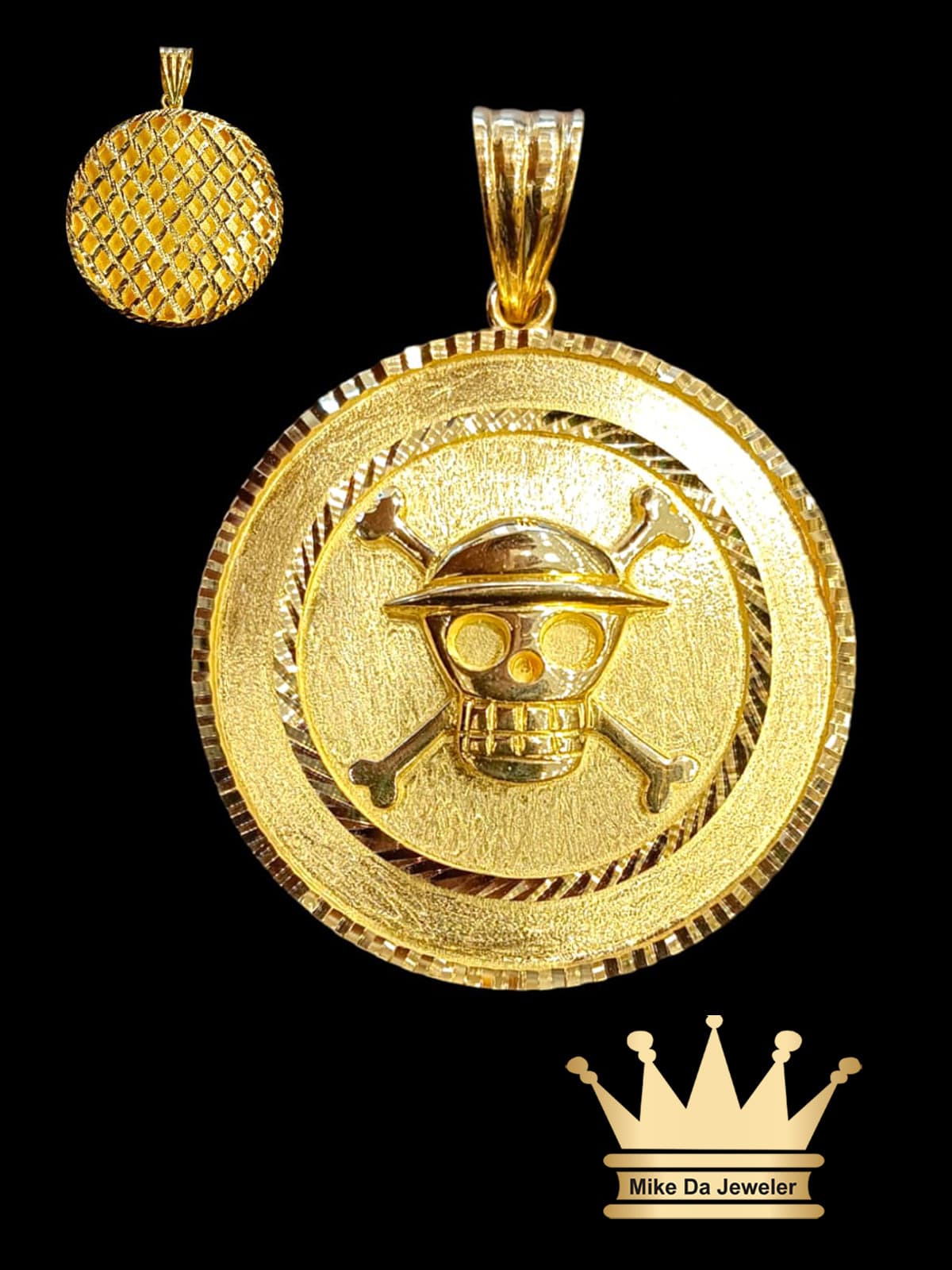 18K Solid Yellow Gold 3D Skull Pendant