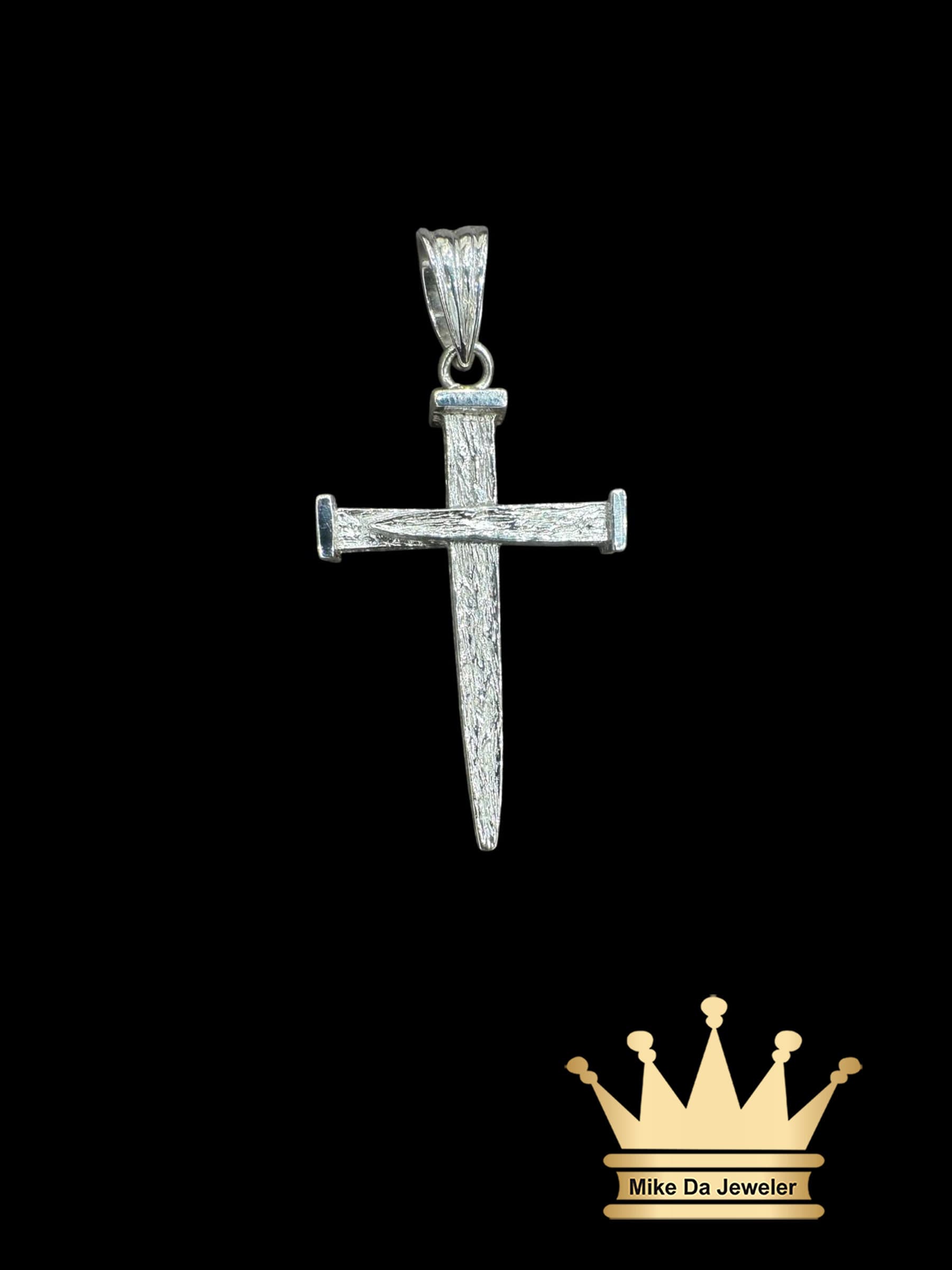 Custom Made Solid Silver Three Nail Cross Charm Pendant